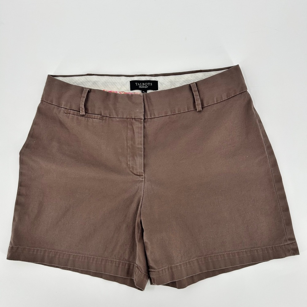 Talbots Womens Brown Chino Shorts Size 6 Cotton Blend Casual Summer Classic